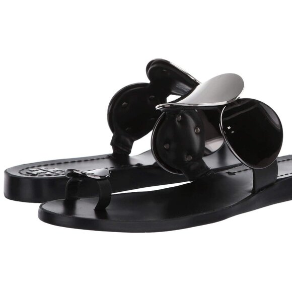TORY BURCH  $348 Patos Multi-Disk Sandal Black Two Tone Metal Silver - Picture 10 of 13
